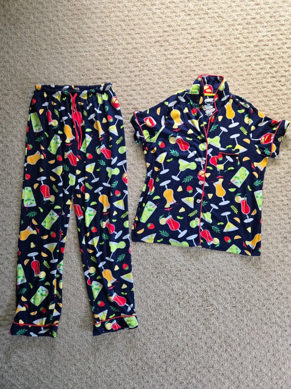 Pillow Talk 2 Piece Pajamas Sleepwear Set, Cocktails Drinks, Women's Small